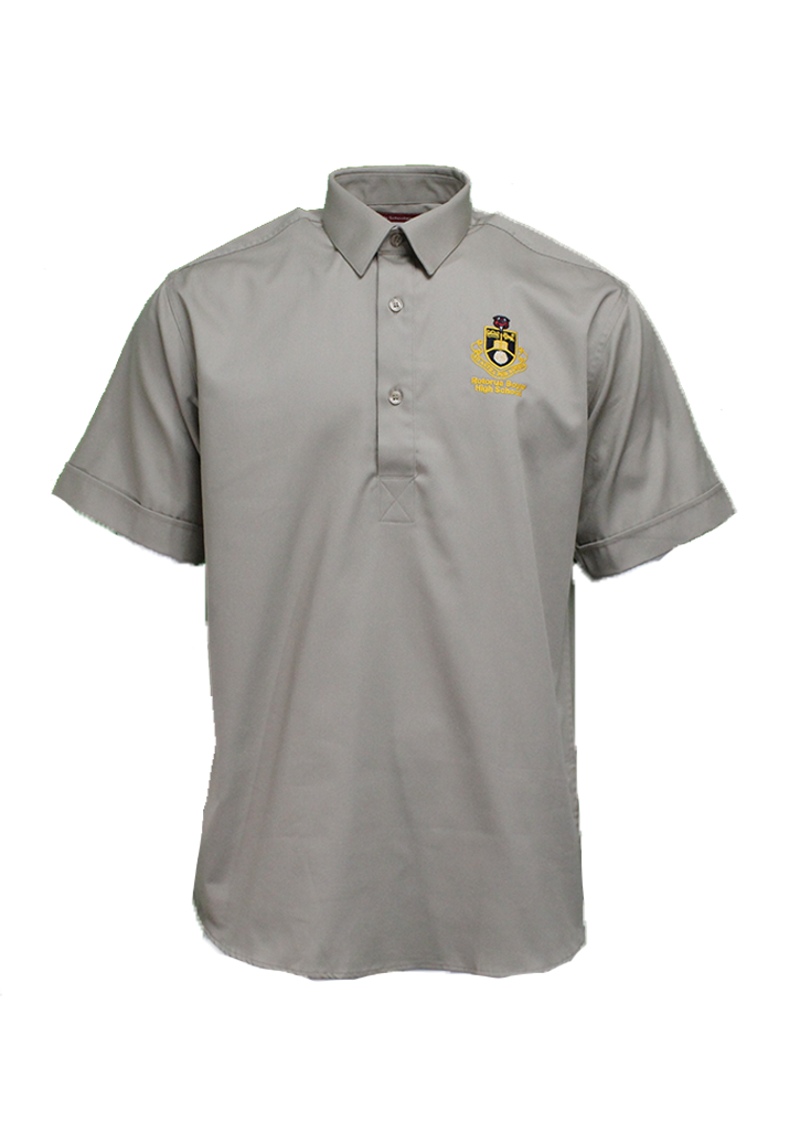 Rotorua Boys' HS 1/2 Placket SS Shirt Taupe